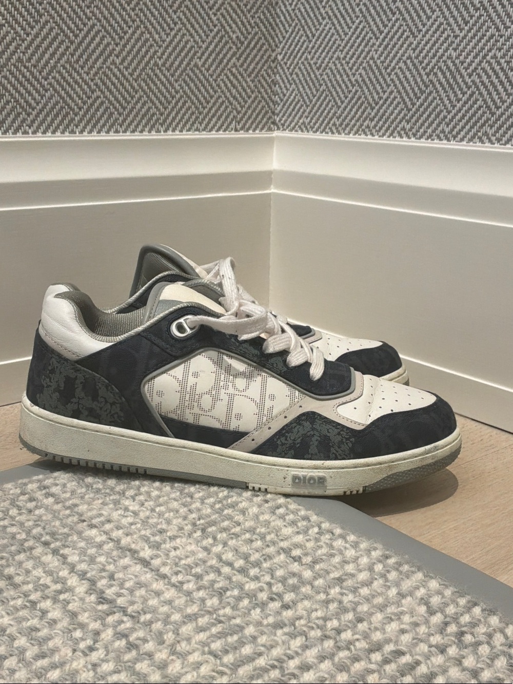 Dior Low-Top Sneakers in White and Navy Oblique